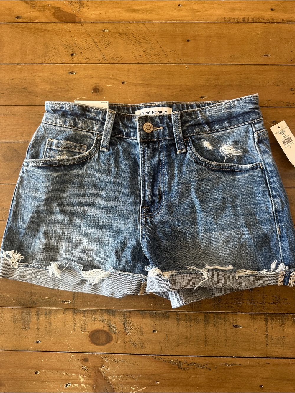 Flying Monkey Light Blue Distressed Denim Shorts size 25 new